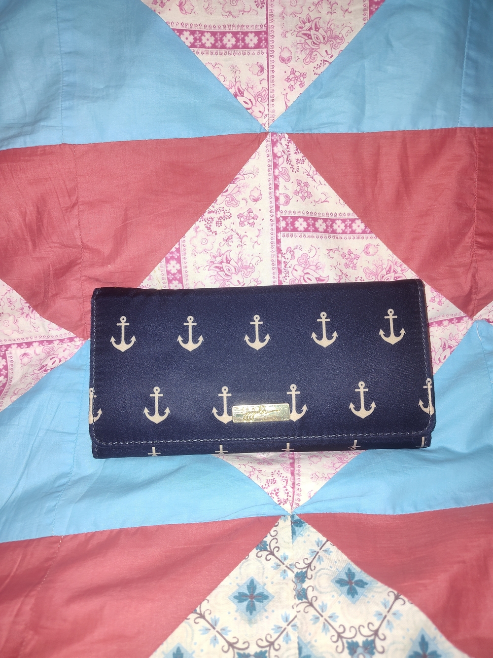 Ju-Ju-Be Nautical Anchor Print Trifold Wallet - Navy Cream
